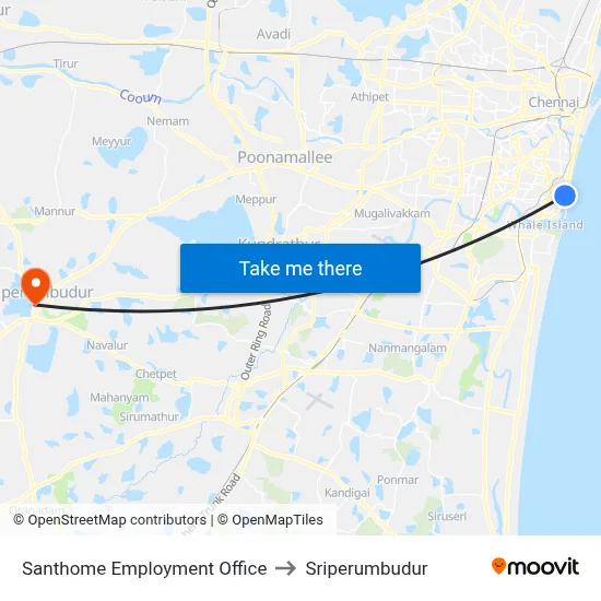 Santhome Employment Office to Sriperumbudur map