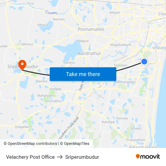 Velachery Post Office to Sriperumbudur map