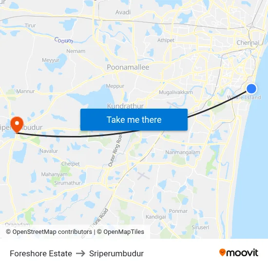 Foreshore Estate to Sriperumbudur map