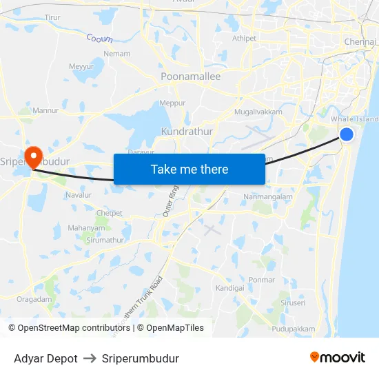Adyar Depot to Sriperumbudur map