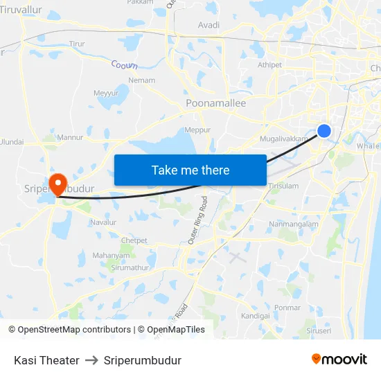 Kasi Theater to Sriperumbudur map