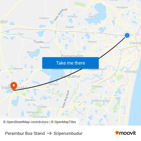Perambur Bus Stand to Sriperumbudur map