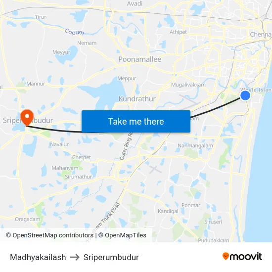 Madhyakailash to Sriperumbudur map