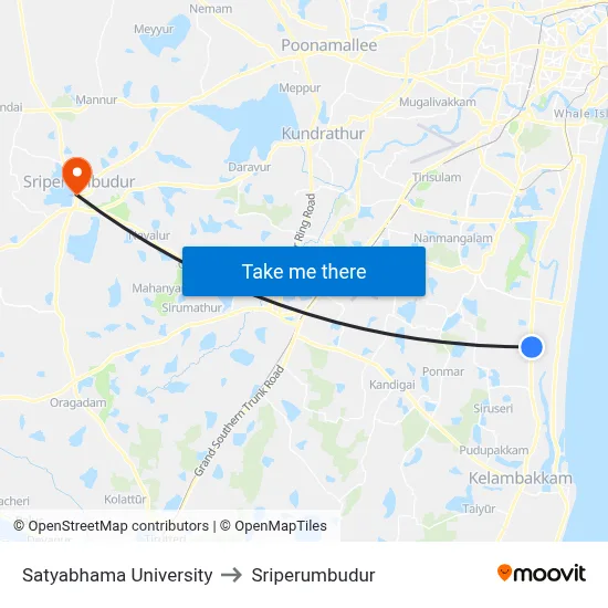 Satyabhama University to Sriperumbudur map