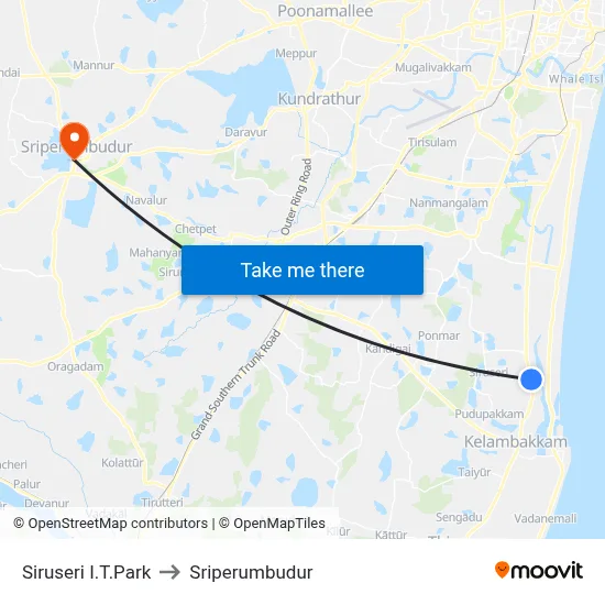 Siruseri I.T.Park to Sriperumbudur map