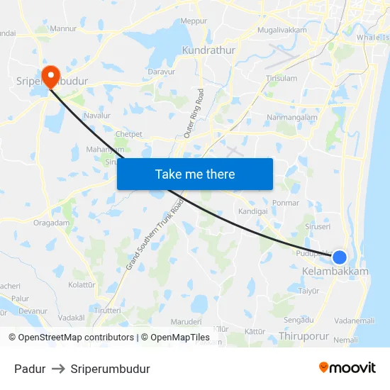 Padur to Sriperumbudur map