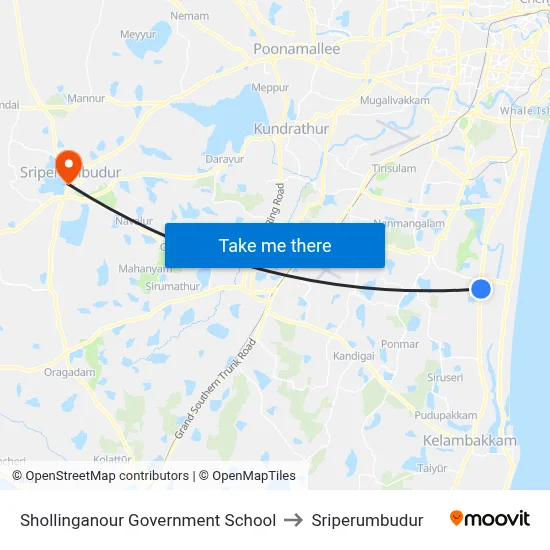 Shollinganour Government School to Sriperumbudur map