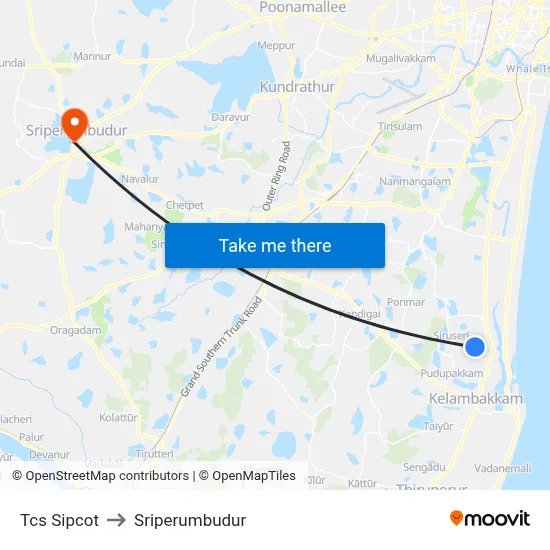 Tcs Sipcot to Sriperumbudur map