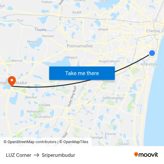 LUZ Corner to Sriperumbudur map
