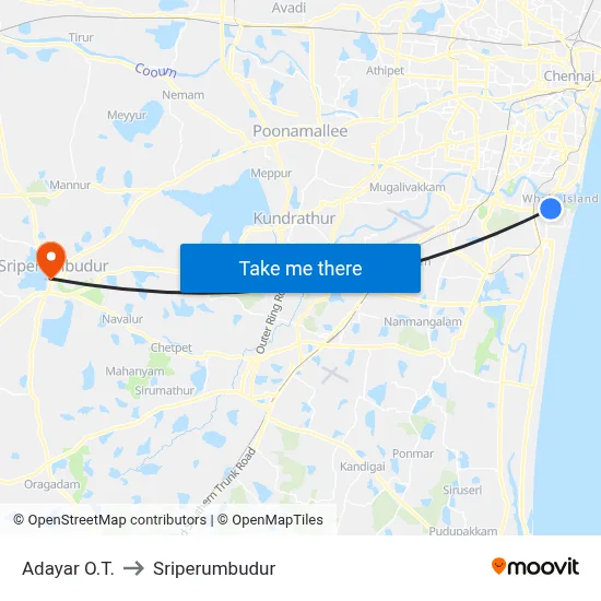 Adayar O.T. to Sriperumbudur map