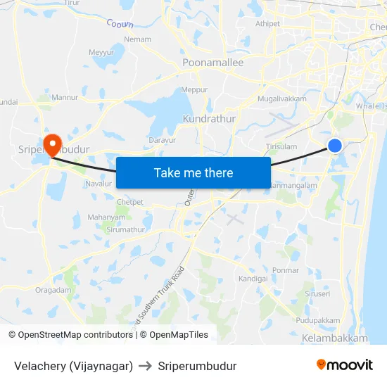 Velachery (Vijaynagar) to Sriperumbudur map