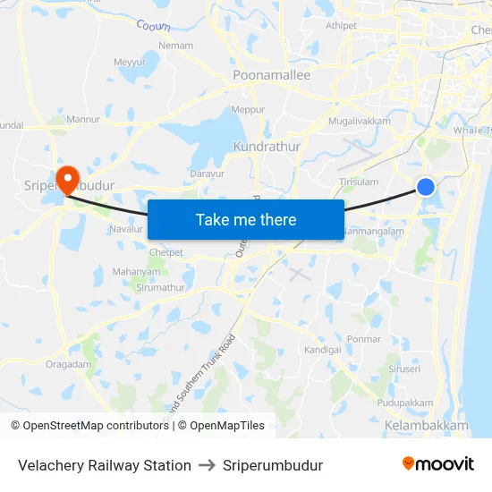 Velachery Railway Station to Sriperumbudur map