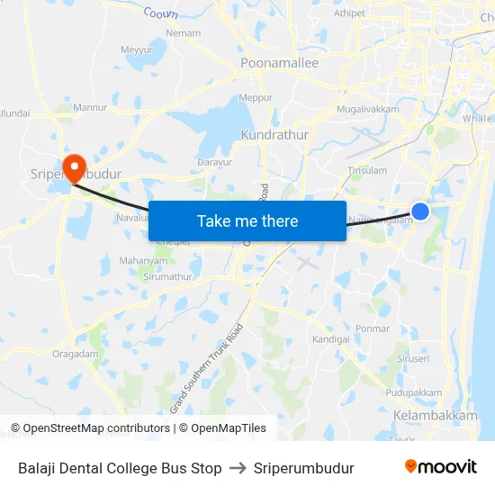 Balaji Dental College Bus Stop to Sriperumbudur map