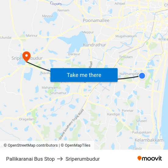 Pallikaranai Bus Stop to Sriperumbudur map