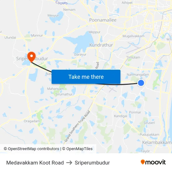 Medavakkam Koot Road to Sriperumbudur map