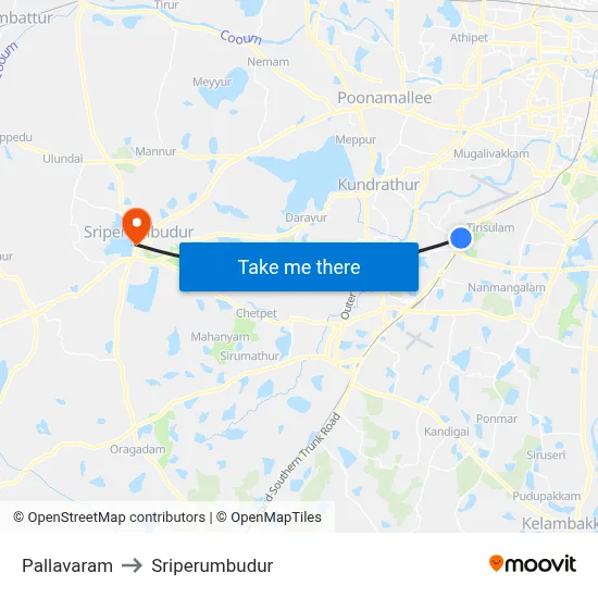 Pallavaram to Sriperumbudur map