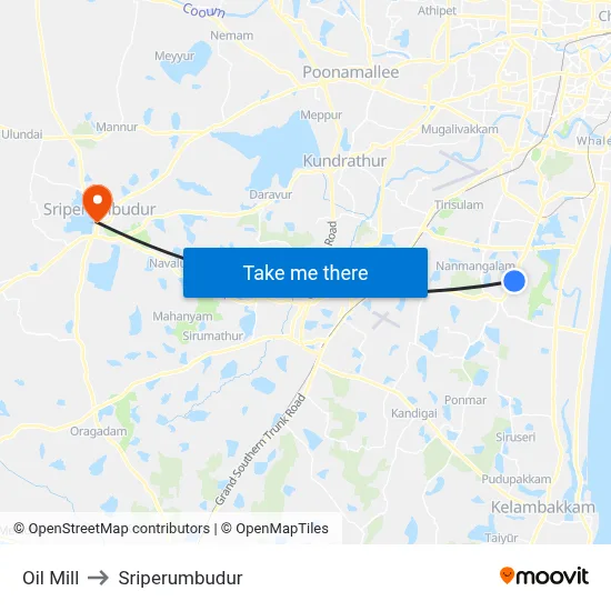 Oil Mill to Sriperumbudur map