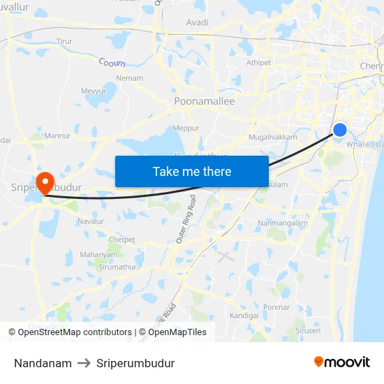 Nandanam to Sriperumbudur map