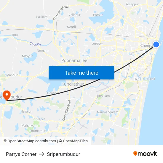 Parrys Corner to Sriperumbudur map