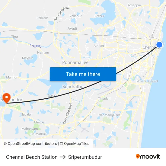 Chennai Beach Station to Sriperumbudur map