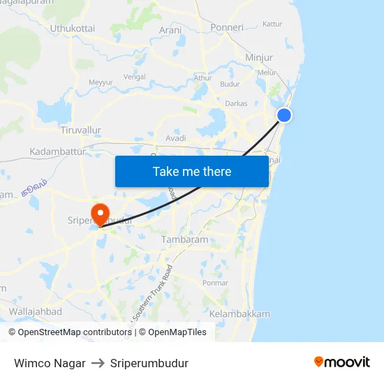 Wimco Nagar to Sriperumbudur map