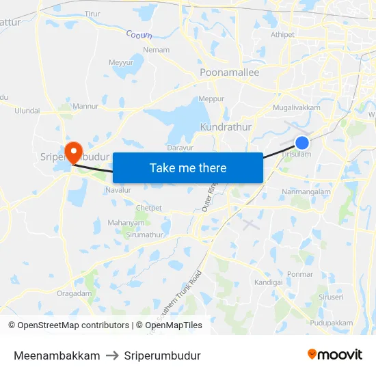 Meenambakkam to Sriperumbudur map