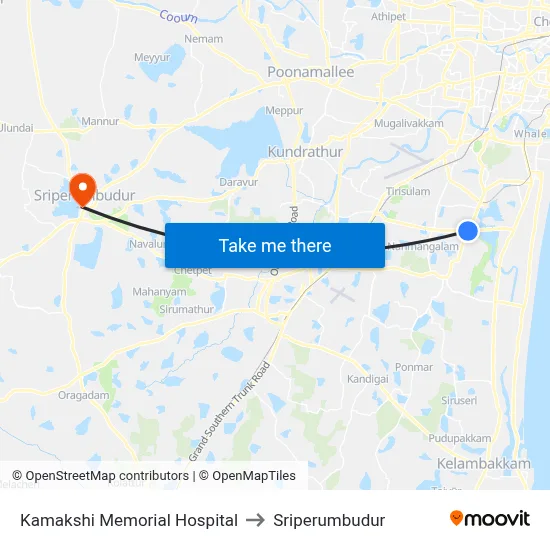 Kamakshi Memorial Hospital to Sriperumbudur map