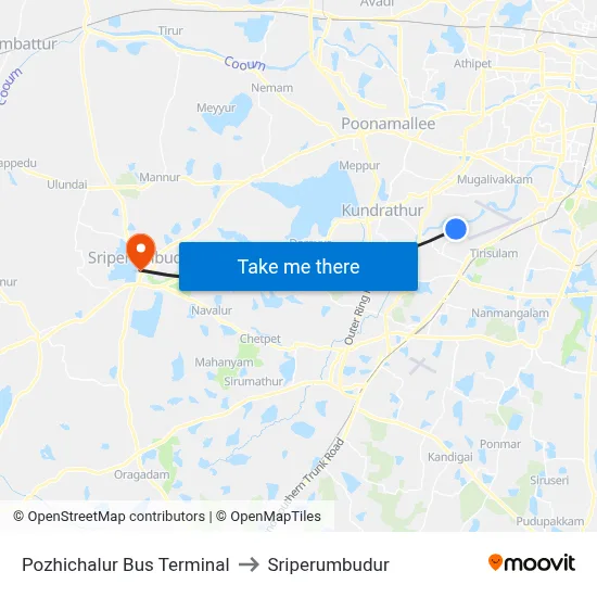 Pozhichalur Bus Terminal to Sriperumbudur map