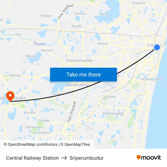 Central Railway Station to Sriperumbudur map