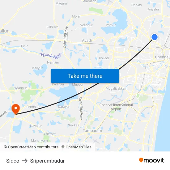 Sidco to Sriperumbudur map