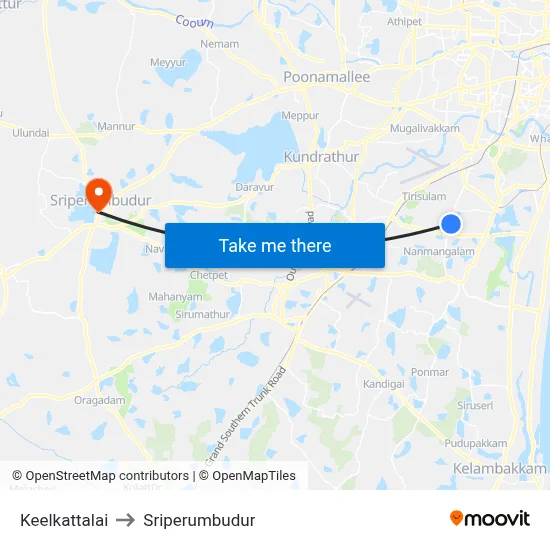 Keelkattalai to Sriperumbudur map
