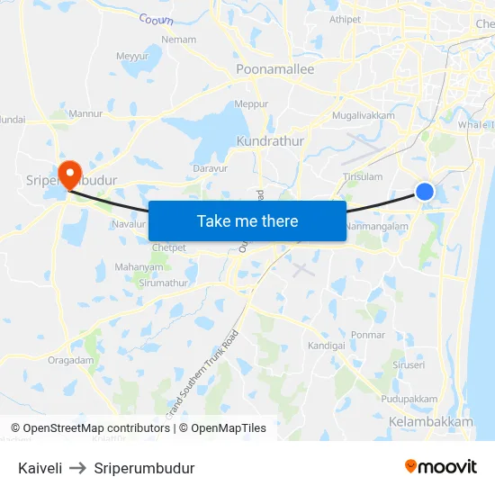 Kaiveli to Sriperumbudur map