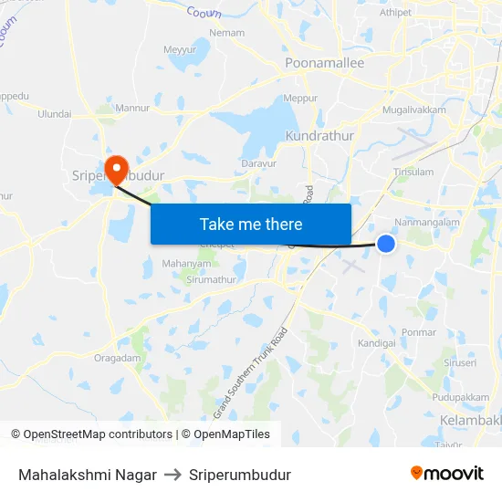 Mahalakshmi Nagar to Sriperumbudur map