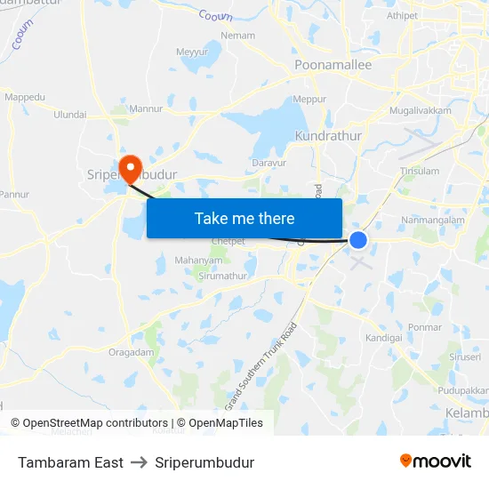 Tambaram East to Sriperumbudur map