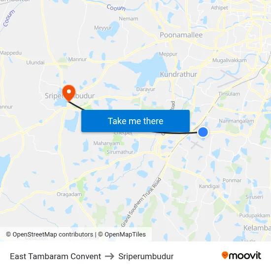 East Tambaram Convent to Sriperumbudur map