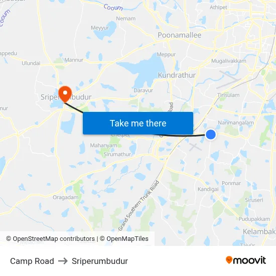 Camp Road to Sriperumbudur map