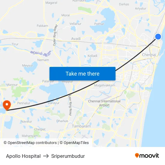 Apollo Hospital to Sriperumbudur map