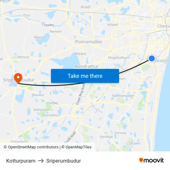Kotturpuram to Sriperumbudur map