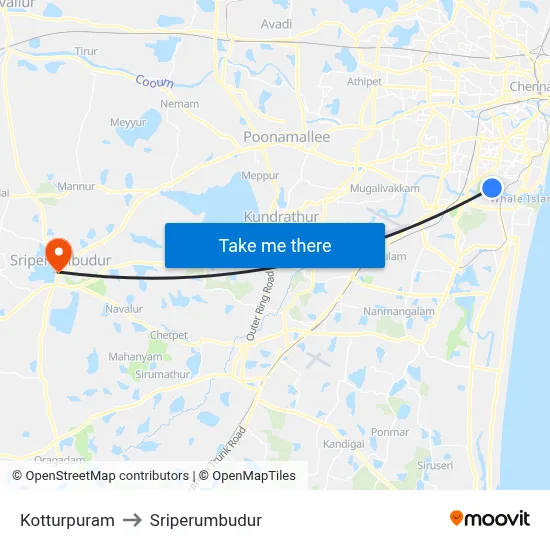 Kotturpuram to Sriperumbudur map