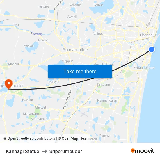 Kannagi Statue to Sriperumbudur map
