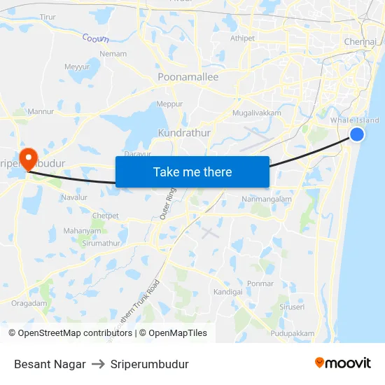 Besant Nagar to Sriperumbudur map