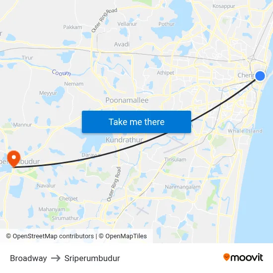 Broadway to Sriperumbudur map