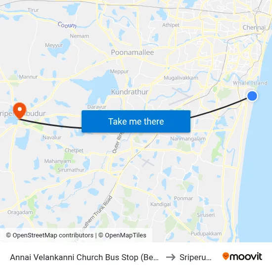 Annai Velankanni Church Bus Stop (Besant Nagar Chruch) to Sriperumbudur map