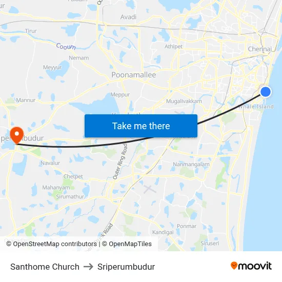Santhome Church to Sriperumbudur map