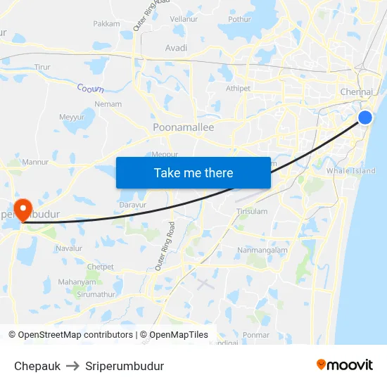 Chepauk to Sriperumbudur map
