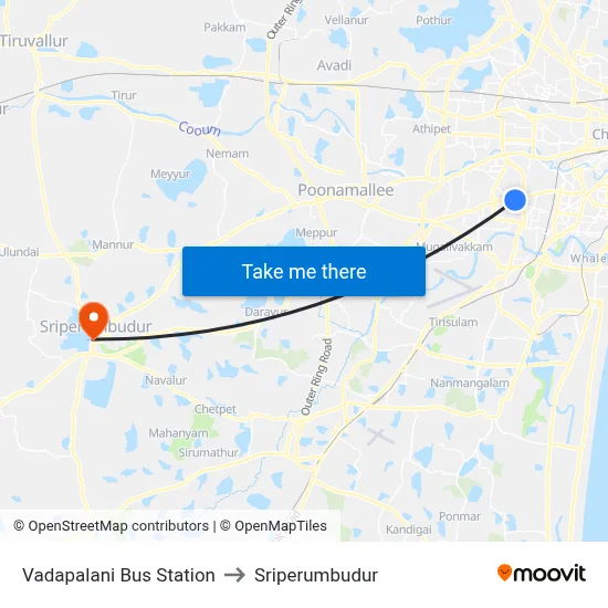 Vadapalani Bus Station to Sriperumbudur map