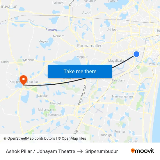 Ashok Pillar / Udhayam Theatre to Sriperumbudur map