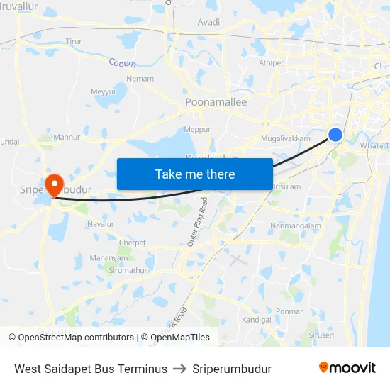 West Saidapet Bus Terminus to Sriperumbudur map