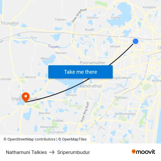 Nathamuni Talkies to Sriperumbudur map