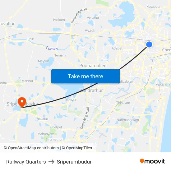 Railway Quarters to Sriperumbudur map